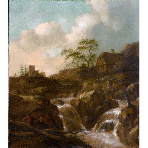 A Torrent in a Scandinavian Landscape, a House Beyond